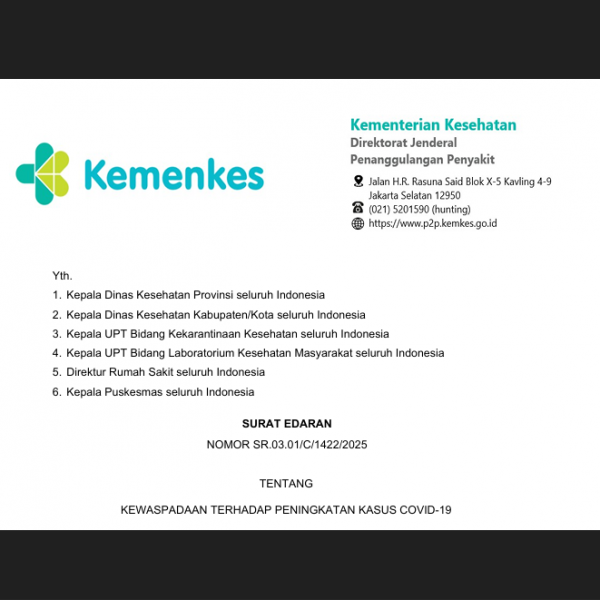 Kemenkes Terbitkan Surat Edaran Baru: Waspadai Lonjakan Kasus COVID-19 dan Varian MB.1.1 di Indonesia
